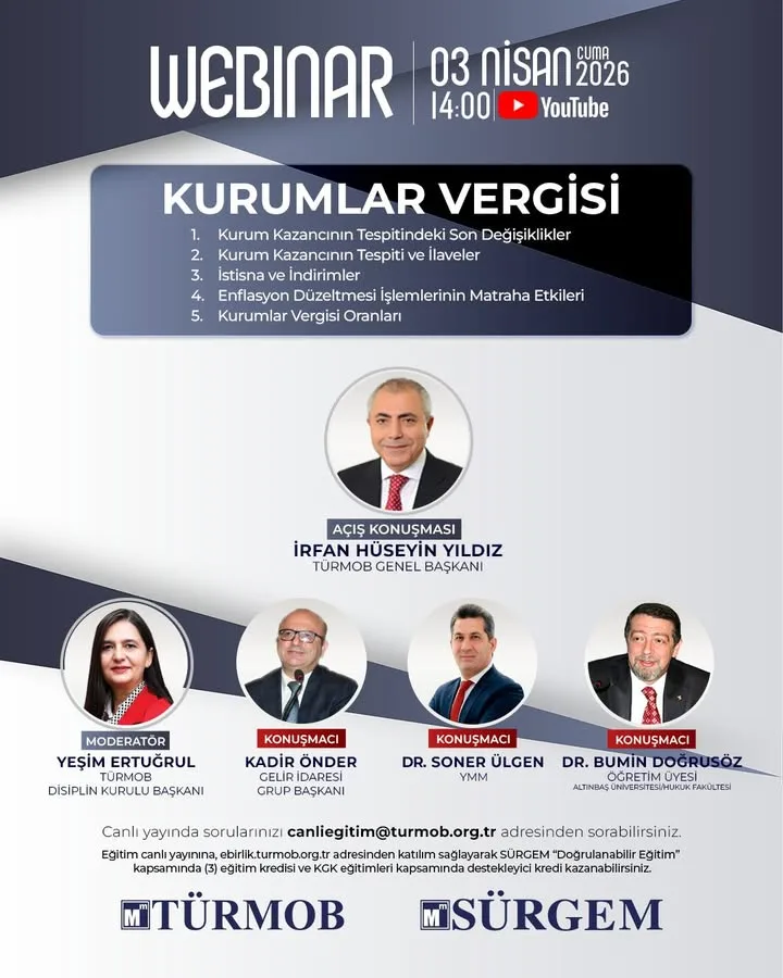 Afyonkarahisar Mali Müşavirler Odası'nın Düzenlediği 'Kurumlar Vergisi' Başlıklı Webinar Bugün YouTube Kanalında!