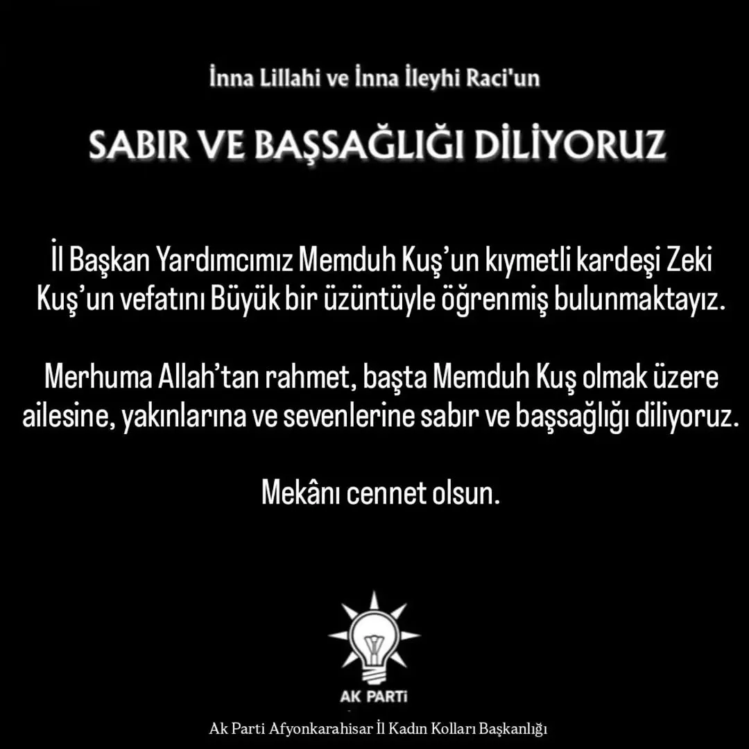 AK Parti Afyonkarahisar İl Kadın Kolları'ndan Başsağlığı Mesajı