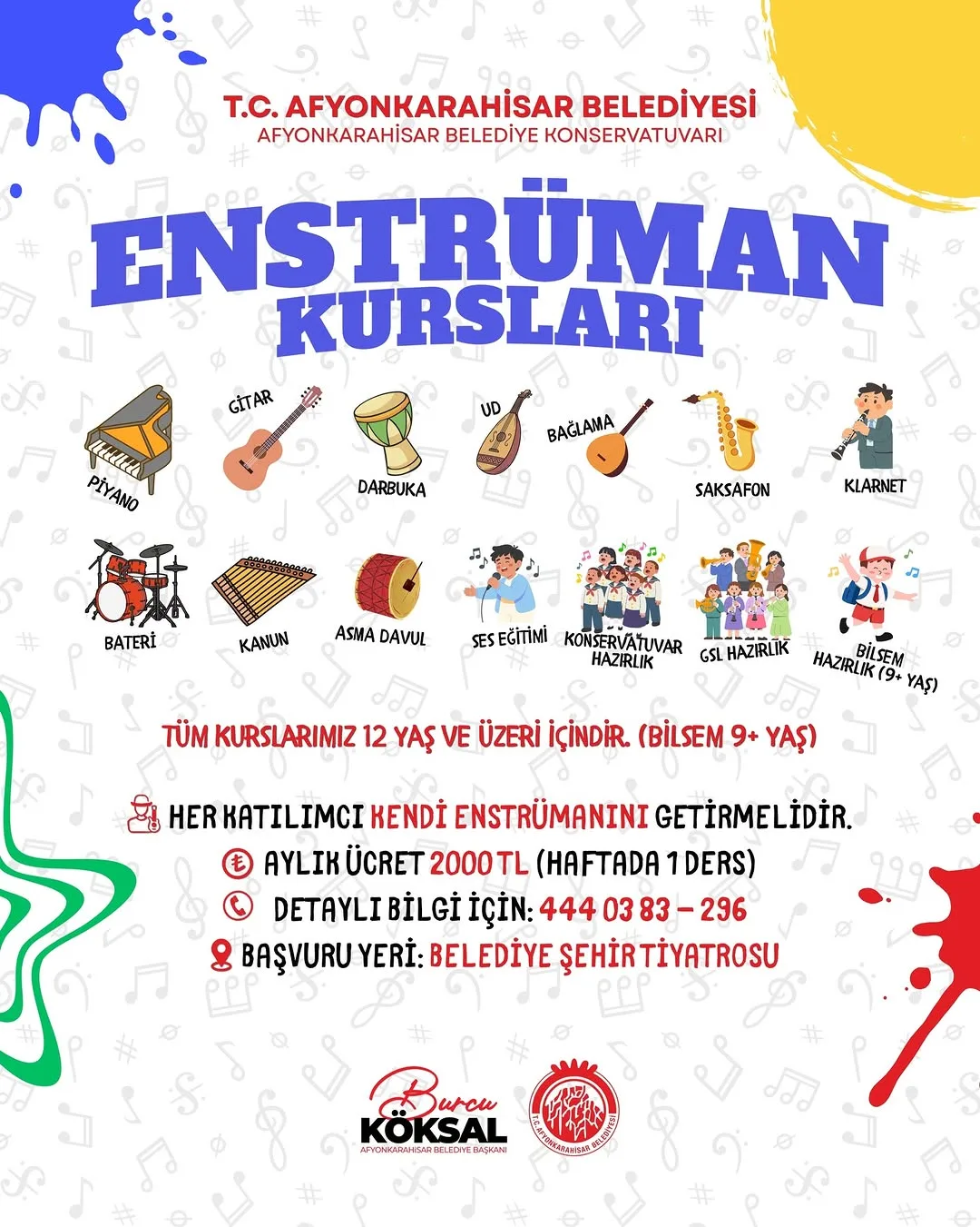 Afyonkarahisar Belediyesi Enstrüman Kurslarına Davet Ediyor