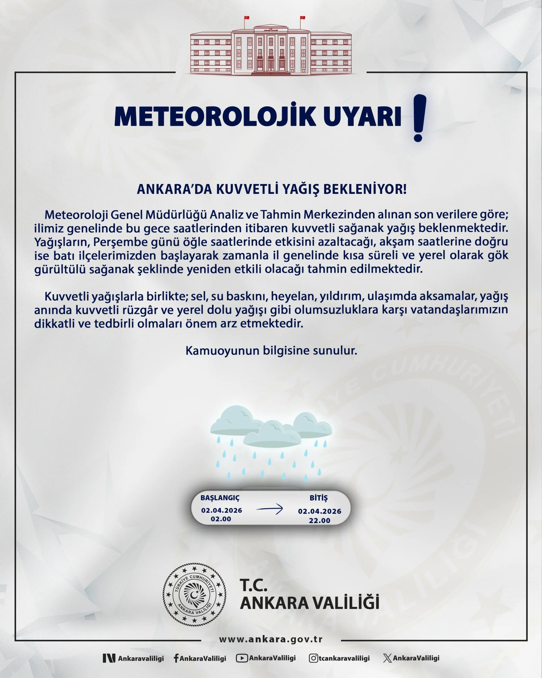 Ankara'da Kuvvetli Yağış Bekleniyor