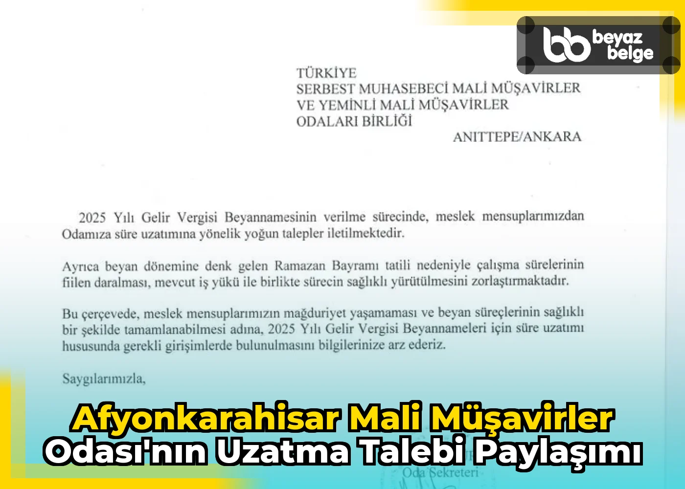 Afyonkarahisar Mali Müşavirler Odası'nın Uzatma Talebi Paylaşımı