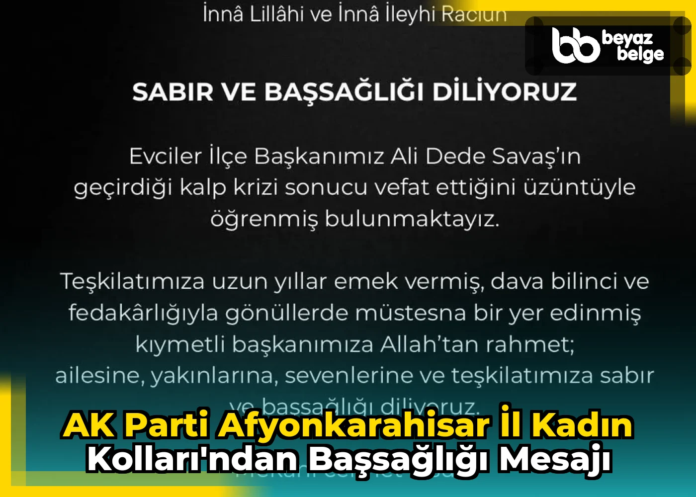 AK Parti Afyonkarahisar İl Kadın Kolları'ndan Başsağlığı Mesajı