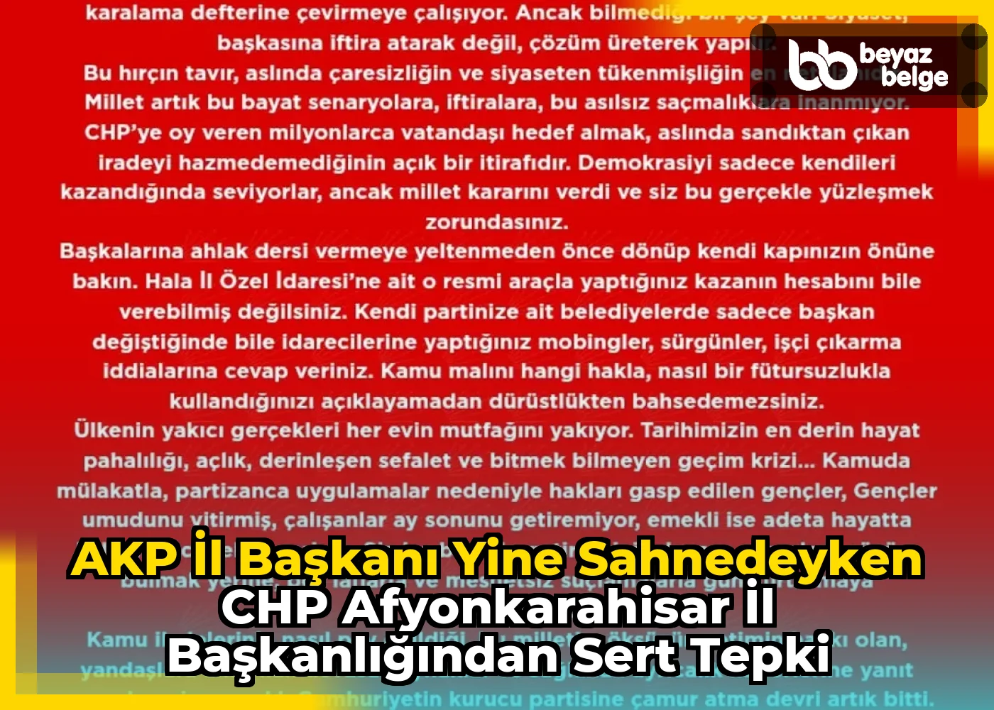 AKP İl Başkanı Yine Sahnedeyken CHP Afyonkarahisar İl Başkanlığından Sert Tepki