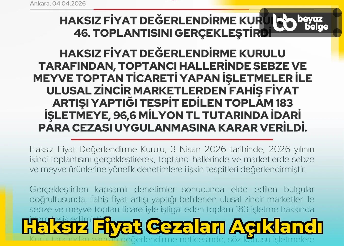 Haksız Fiyat Cezaları Açıklandı