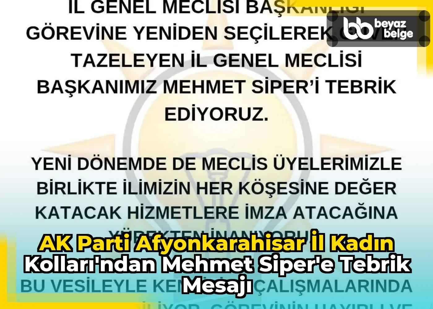 AK Parti Afyonkarahisar İl Kadın Kolları'ndan Mehmet Siper'e Tebrik Mesajı