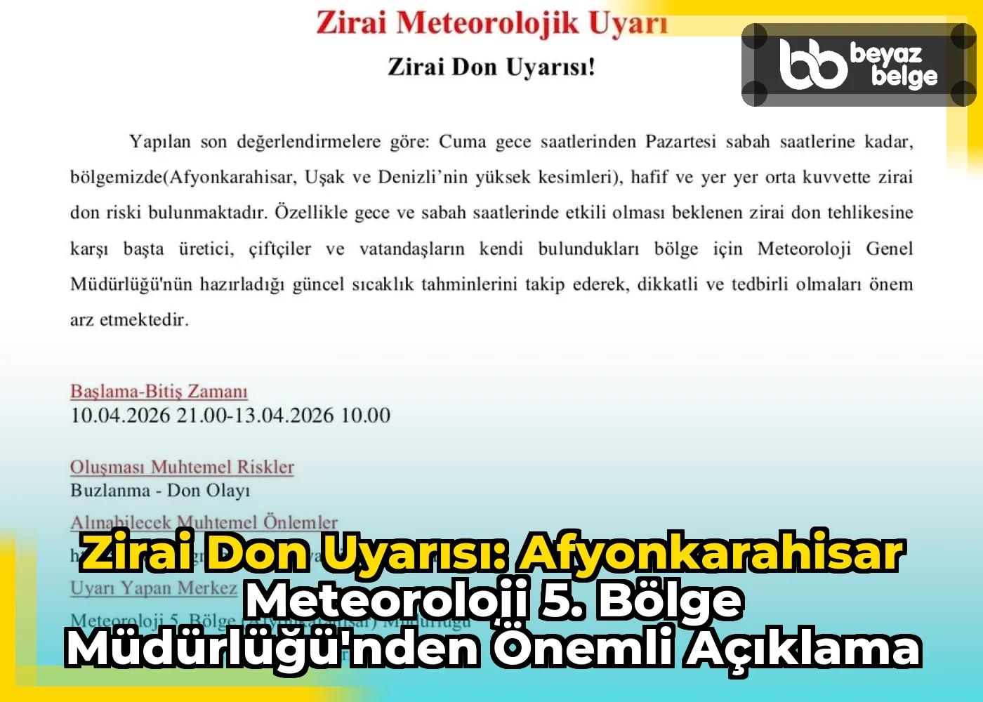 Zirai Don Uyarısı: Afyonkarahisar Meteoroloji 5. Bölge Müdürlüğü'nden Önemli Açıklama