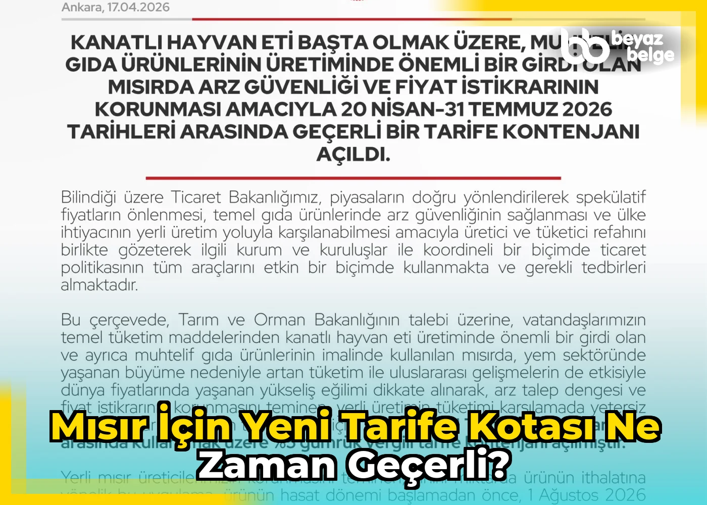 Mısır için yeni tarife kotası ne zaman geçerli?