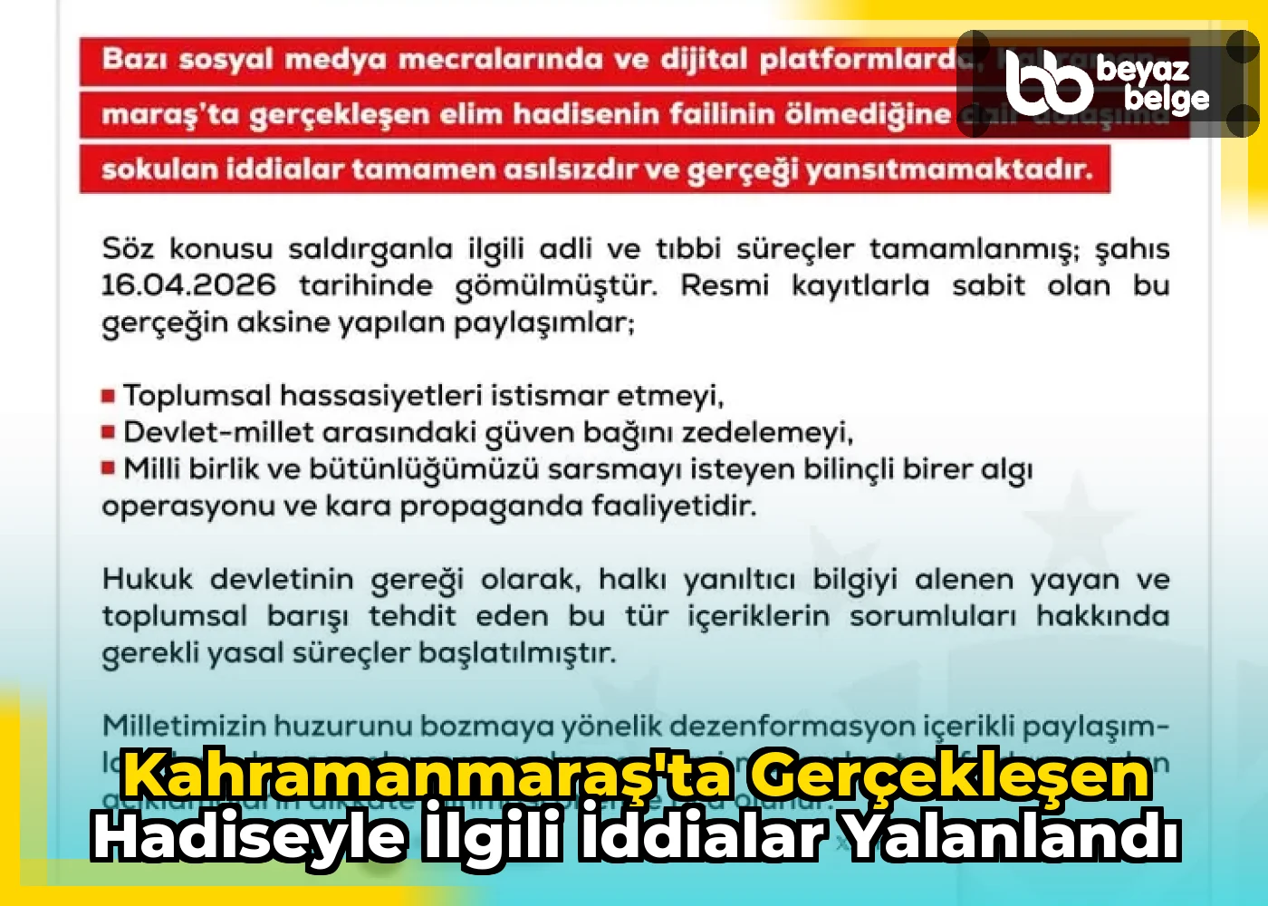 Kahramanmaraş'ta Gerçekleşen Hadiseyle İlgili İddialar Yalanlandı