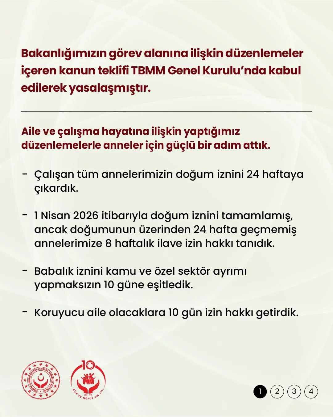 Maternite izni ve sosyal medya düzenlemeleri kabul edildi