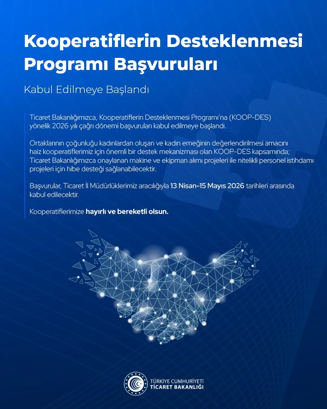 Kooperatif Destek Programı için Başvurular Başladı
