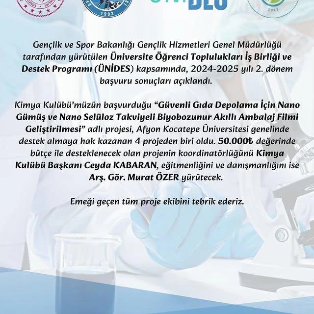 Kimya Kulübü, ÜNİDES Programında Destek Almaya Hak Kazandı