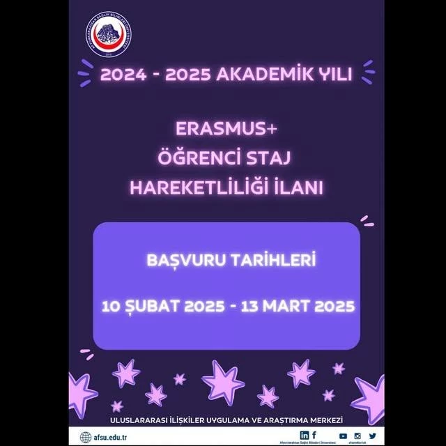 2024-2025 Akademik Yılı Erasmus Staj Hareketliliği Başlıyor