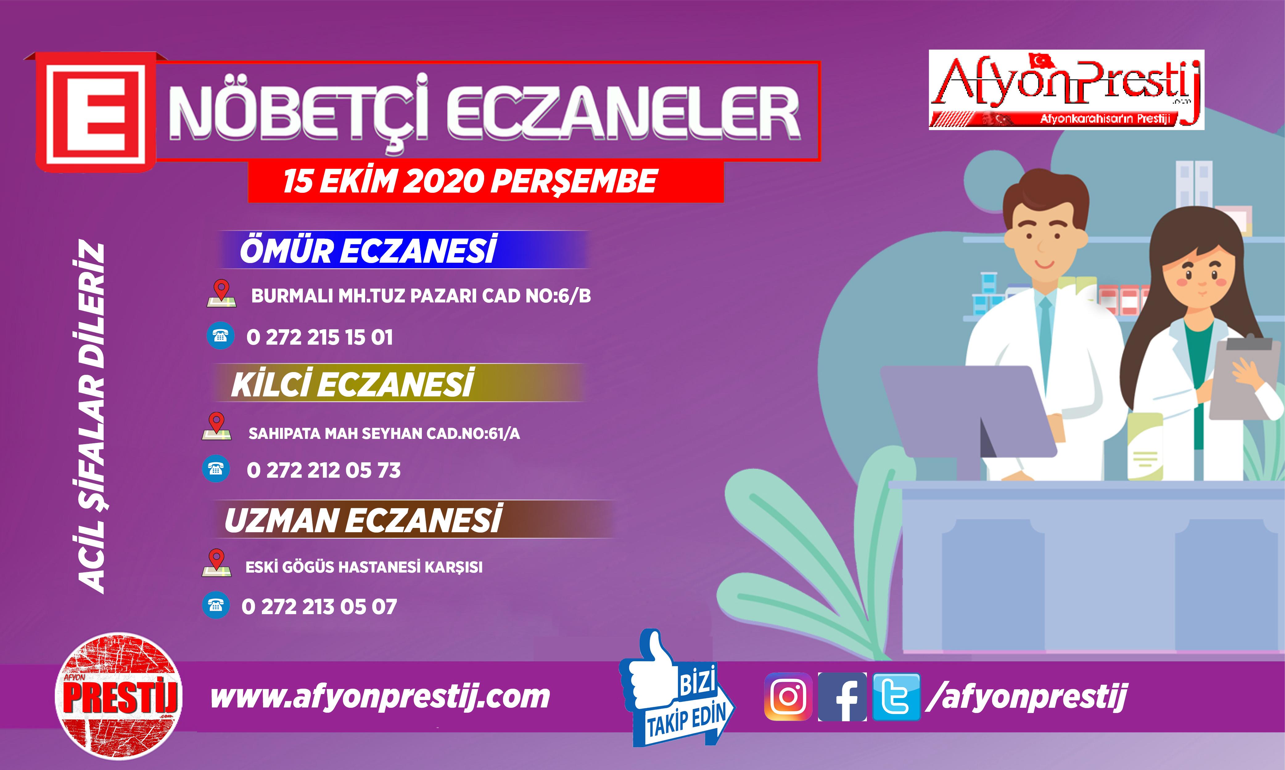 15 Ekim 2020 Nöbetçi Eczaneler