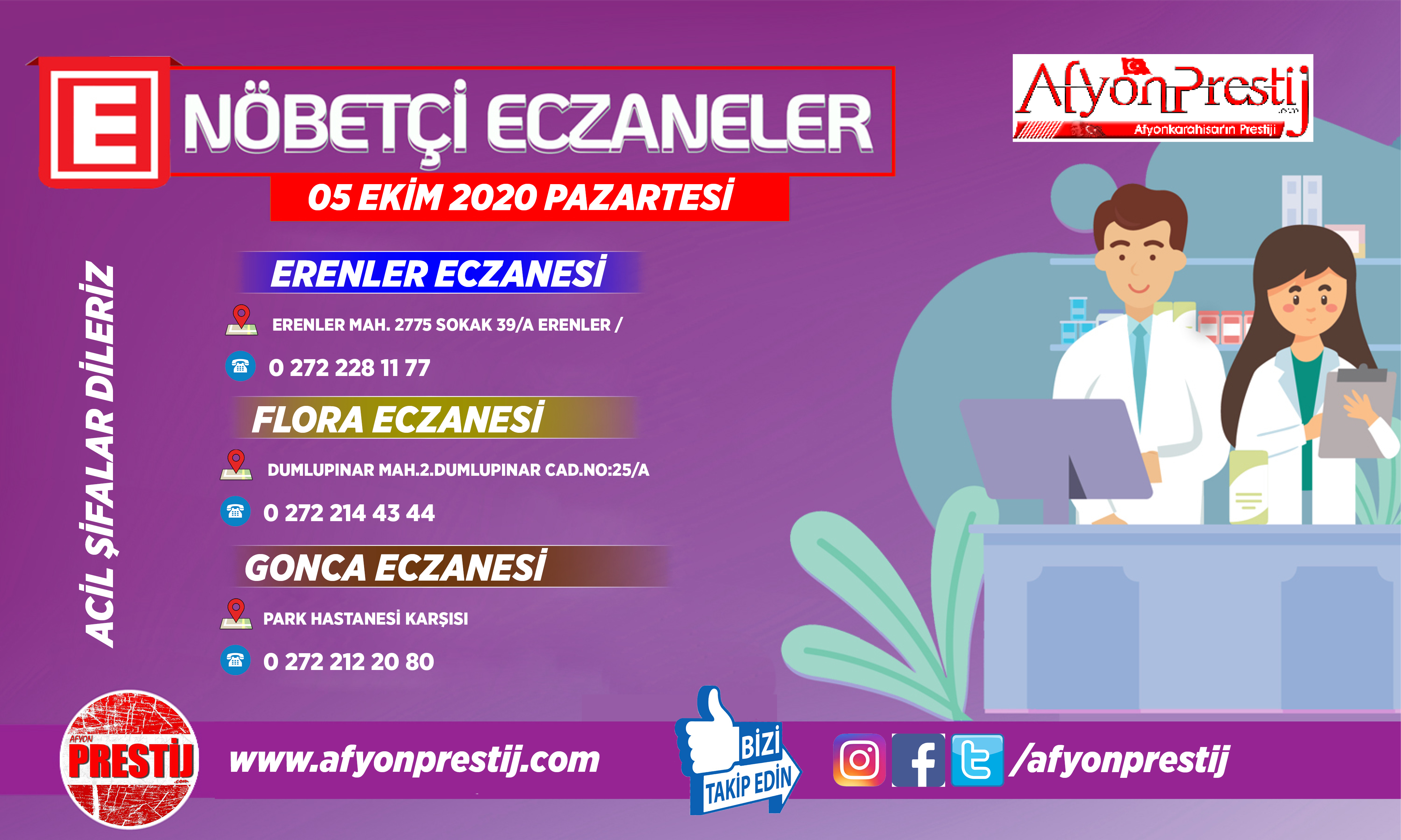 5 ekim 2020 Nöbetçi Eczaneler