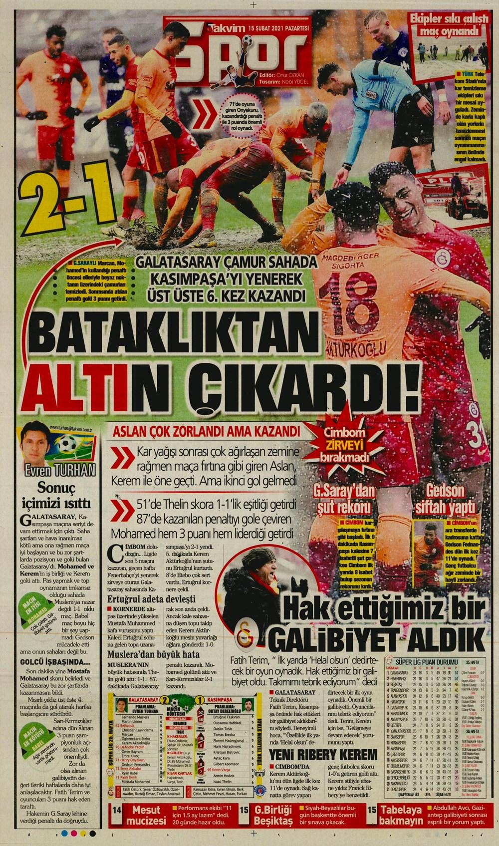 15 Şubat Pazartesi Spor Gazeteleri