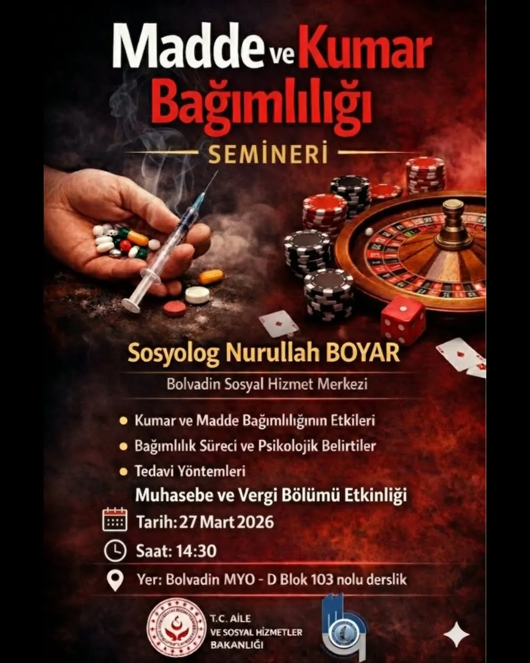Afyon Kocatepe Üniversitesi Madde ve Kumar Bağımlılığı Semineri Düzenliyor