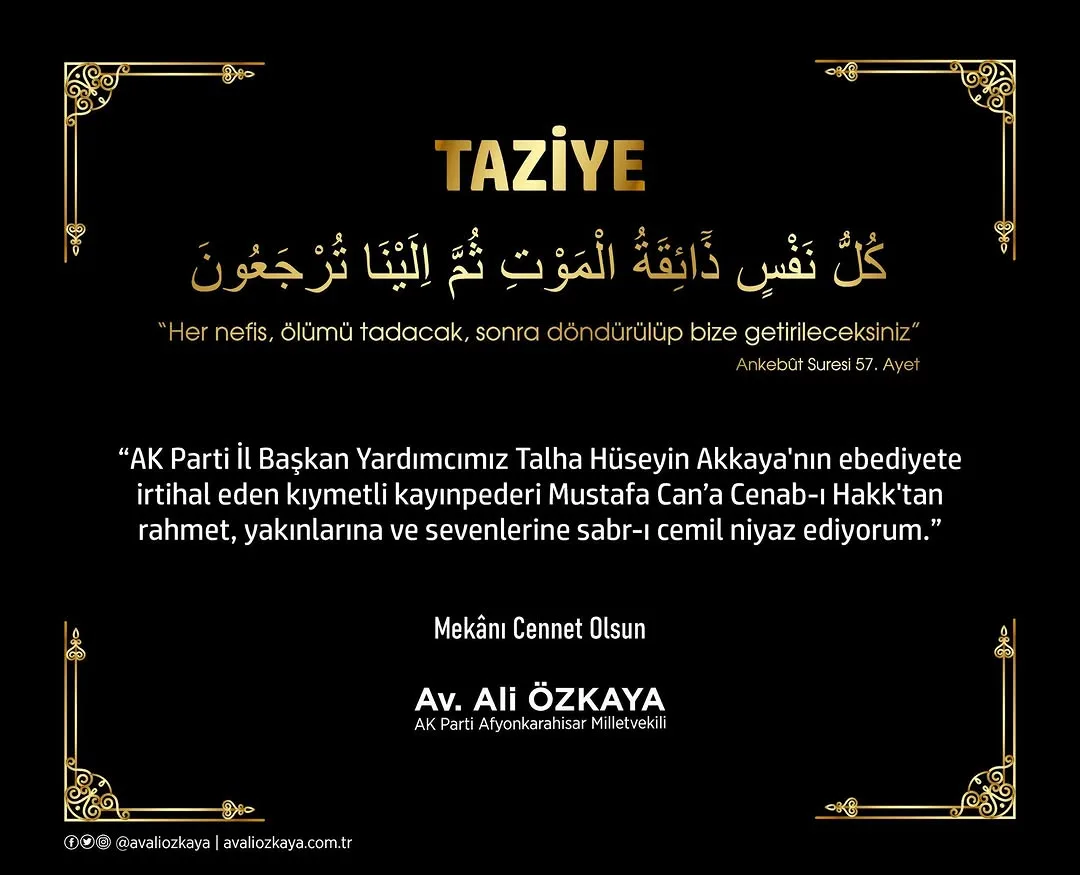 AK Parti İl Başkan Yardımcısının Kayınpederi İçin Başsağlığı Mesajı