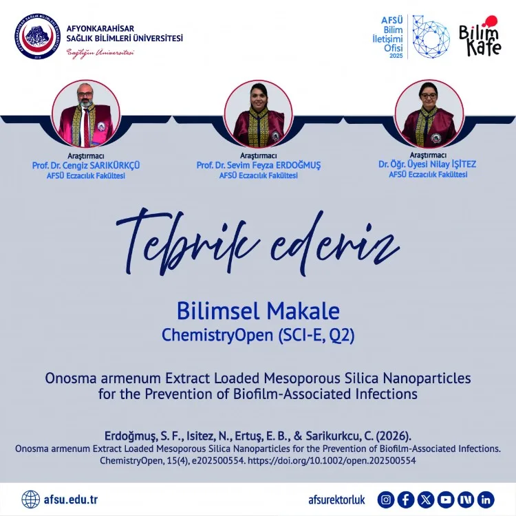 Akademik Başarı: AFSÜ Akademisyenlerinden Yeni Bilimsel Makale (ChemistryOpen)