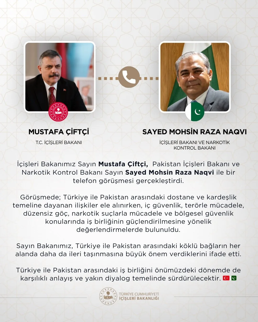 Türkiye ve Pakistan İçişleri Bakanları görüşme gerçekleştirdi