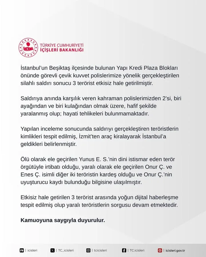 İstanbul’un Beşiktaş ilçesinde bulunan Yapı Kredi Plaza Blokları önünde görevli çevik kuvvet polislerimize yönelik gerçekleştiri...