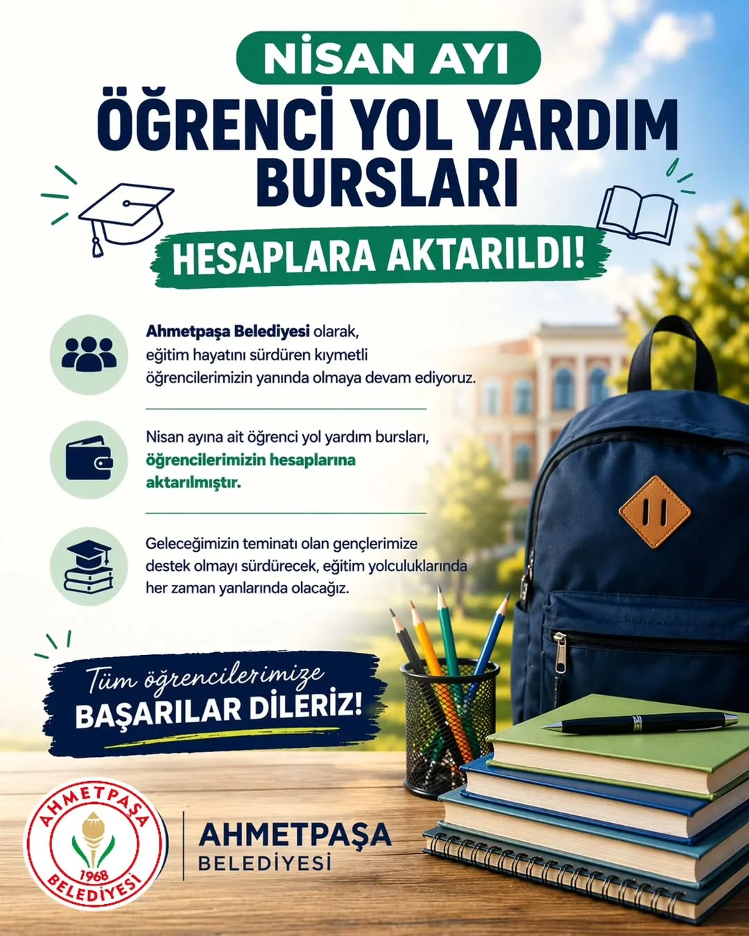 Ahmetpaşa Belediyesi Nisan Ayı Öğrenci Yol Yardım Bursları Hesaplara Aktardı