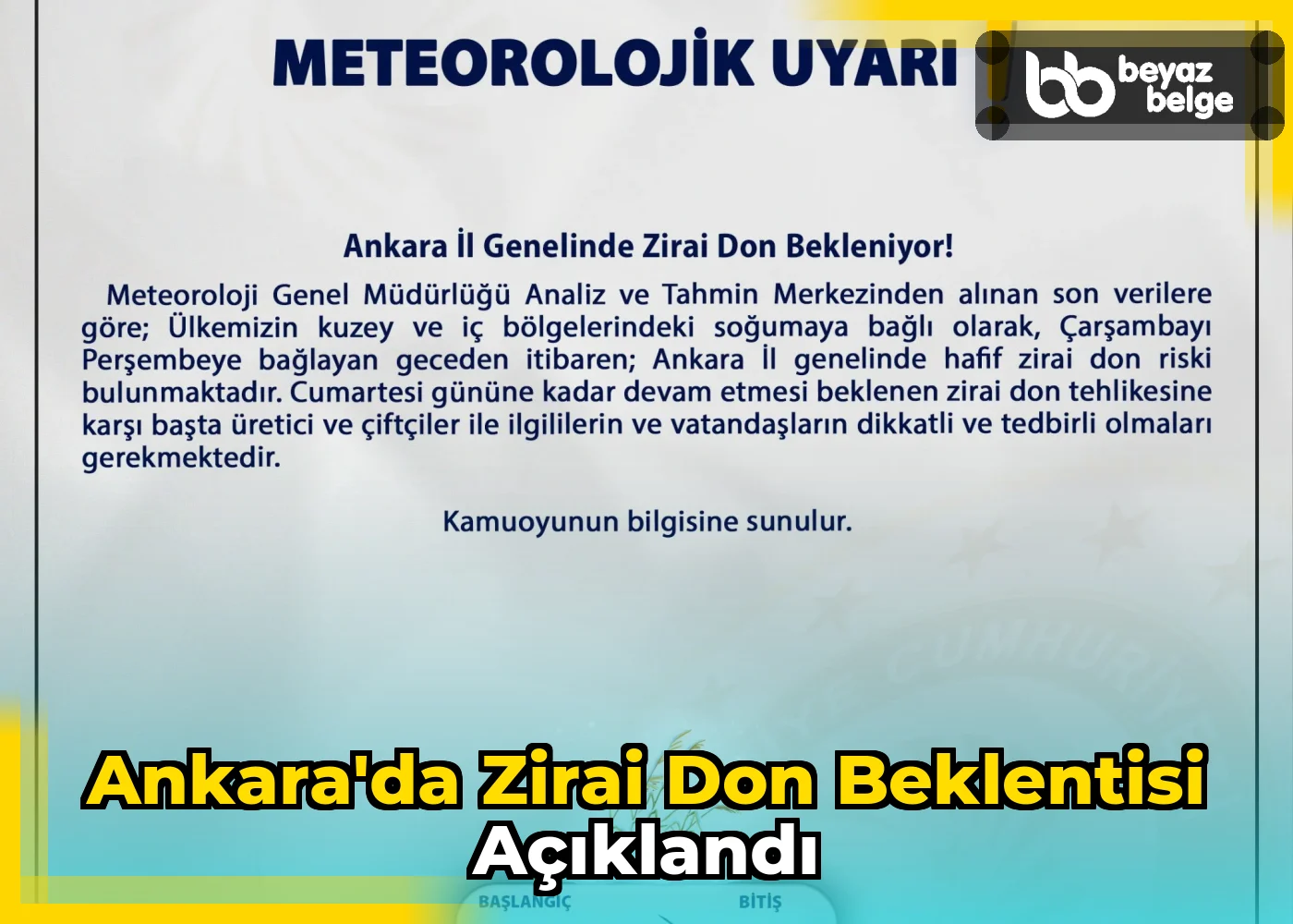 Ankara'da Zirai Don Beklentisi Açıklandı
