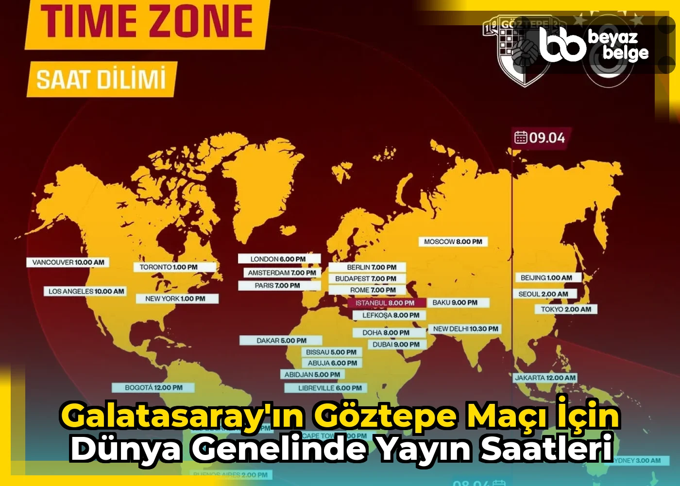 Galatasaray'ın Göztepe Maçı İçin Dünya Genelinde Yayın Saatleri