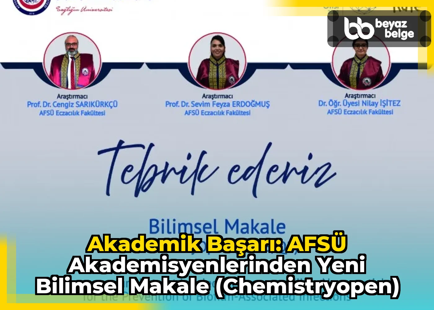 Akademik Başarı: AFSÜ Akademisyenlerinden Yeni Bilimsel Makale (ChemistryOpen)