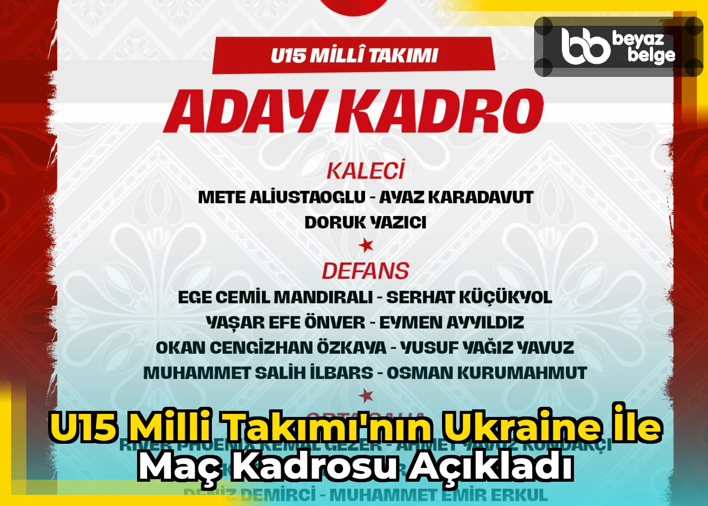 U15 Milli Takımı'nın Ukraine ile Maç Kadrosu Açıkladı