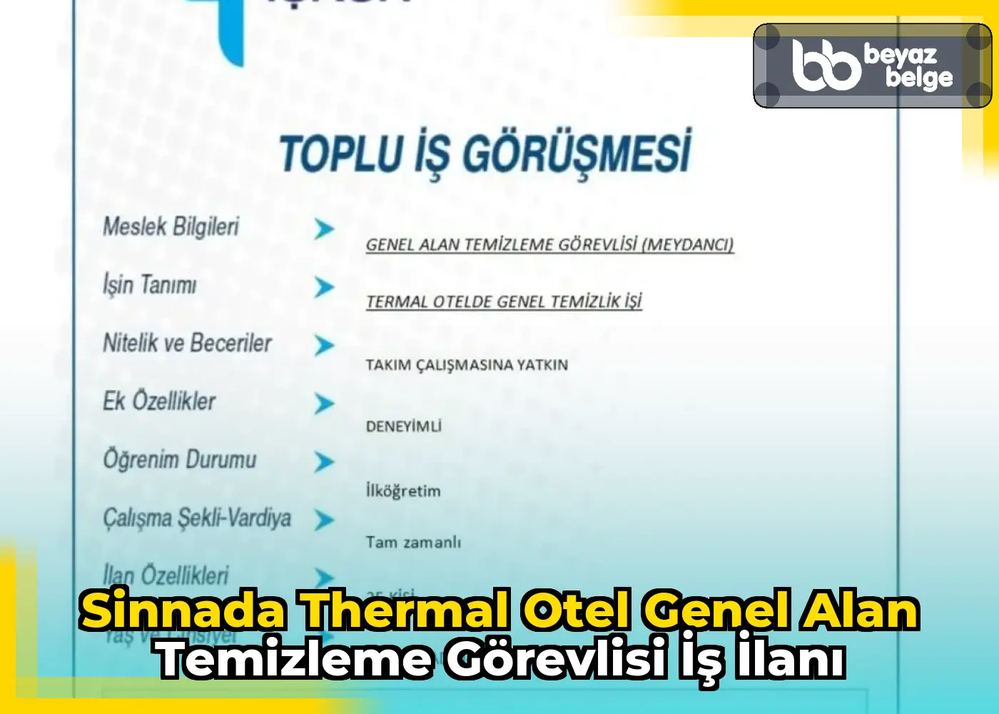 Sinnada Thermal Otel Genel Alan Temizleme Görevlisi İş İlanı