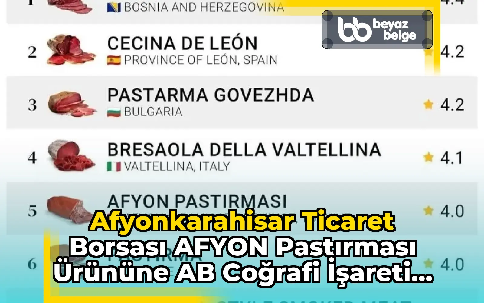 Afyonkarahisar Ticaret Borsası AFYON PASTIRMASI Ürününe AB Coğrafi İşareti Aldı