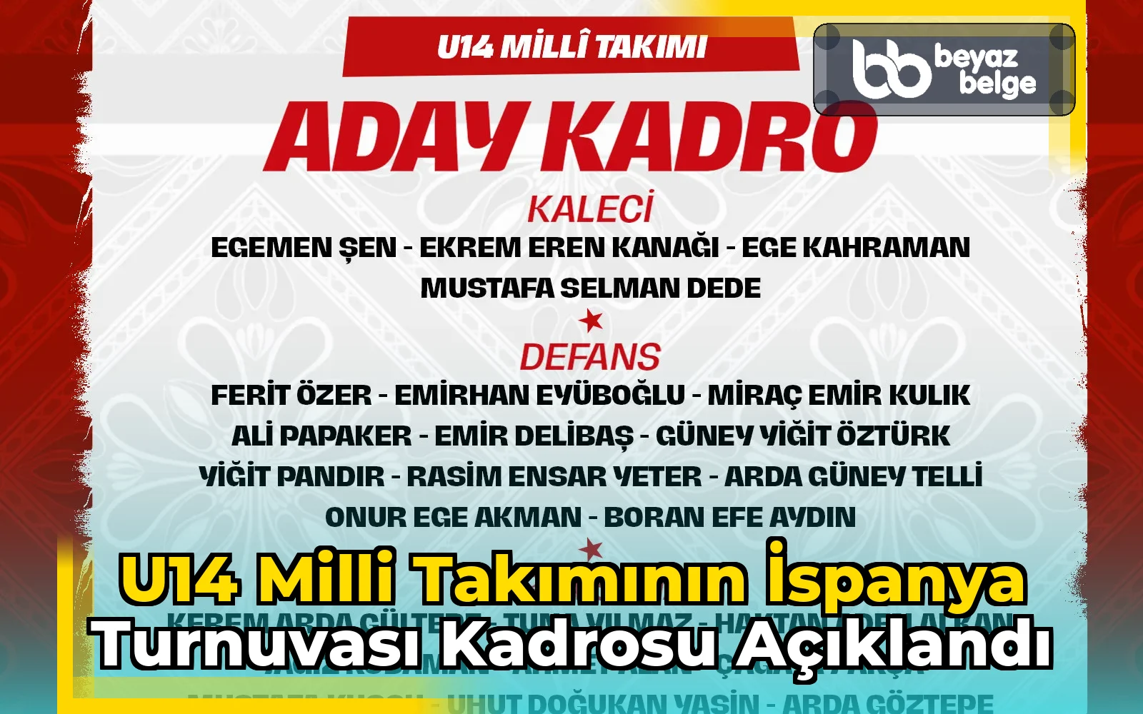 U14 Milli Takımının İspanya Turnuvası Kadrosu Açıklandı