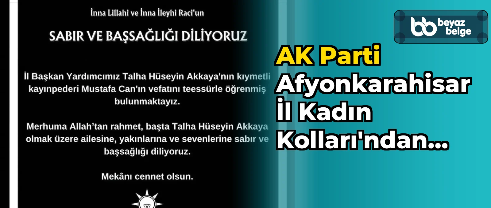 AK Parti Afyonkarahisar İl Kadın Kolları'ndan Başsağlığı Mesajı