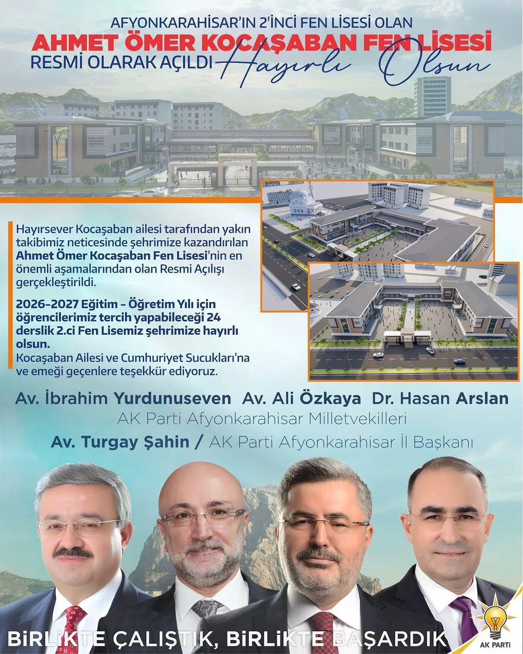 Ahmet Öner Kocaşaban Fen Lisesi Afyonkarahisar'a Kazandırıldı