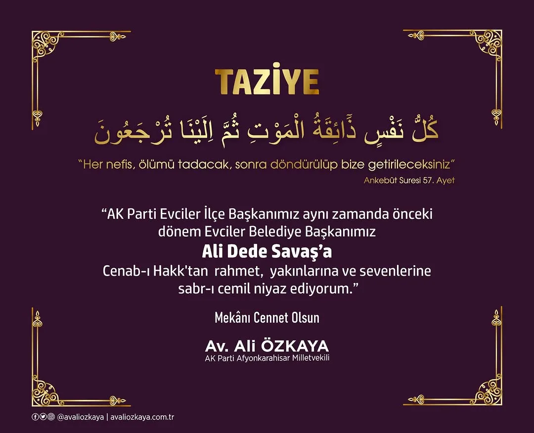 AK Parti Evciler İlçe Başkanı Ali Dede Savaş'a Başsağlığı Diledi