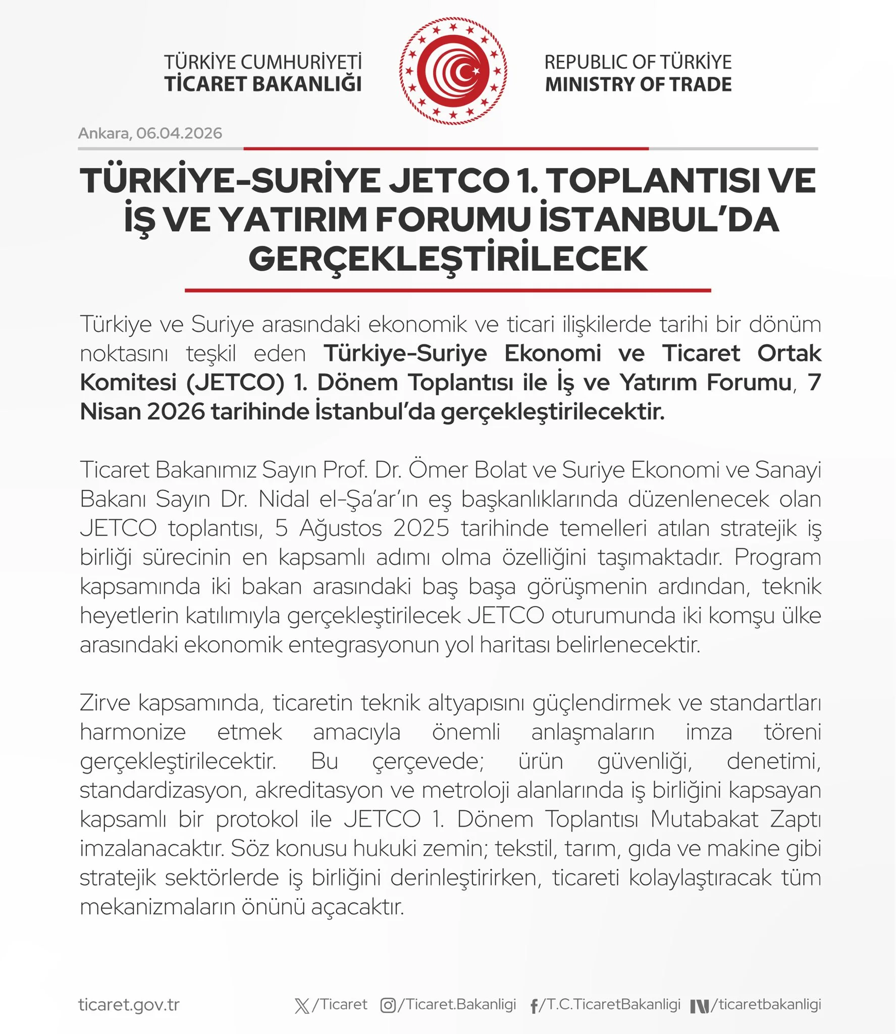 Türkiye ve Suriye İşbirliği İçin Toplantı Düzenleyecek