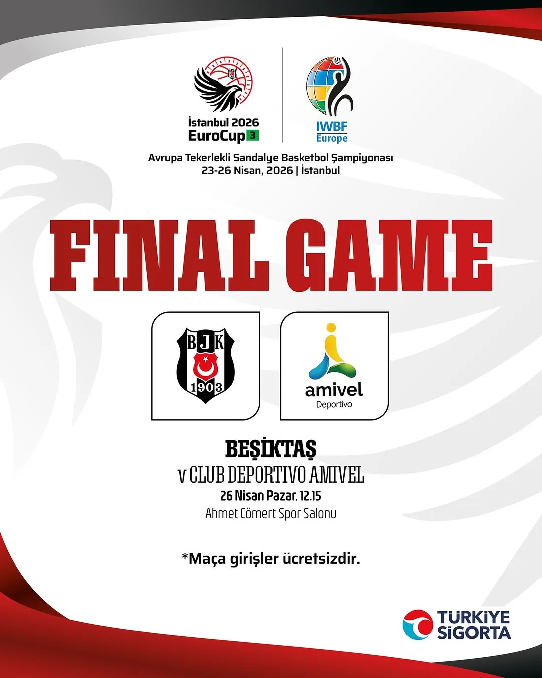 Beşiktaş'ın Tekerlekli Sandalye Basketbol Takımı, İstanbul 2026 EuroCup3 Finalinde Club Deportivo Amivel ile karşılaşacak